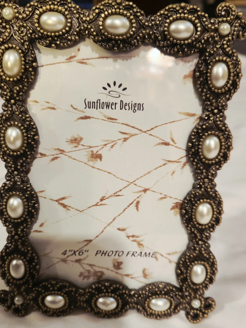 Ornate Bronze and Faux Pearl 4x6 Photo Frame